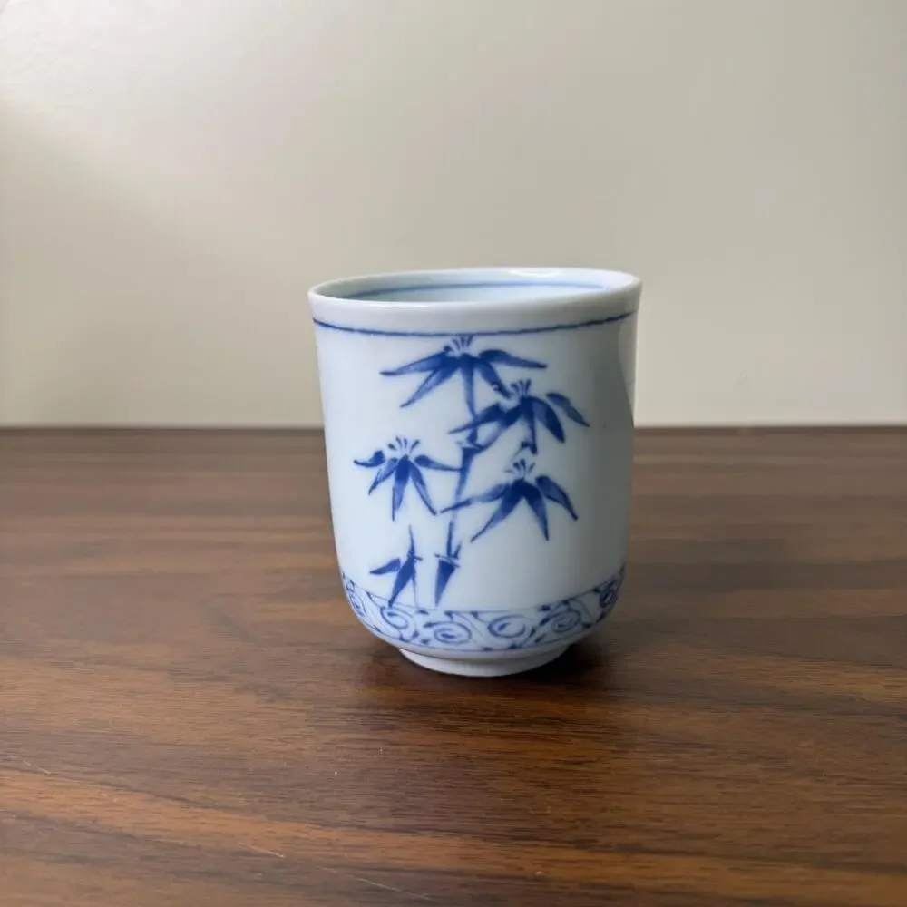 Vintage Japanese Bamboo Tea Cup Blue and White